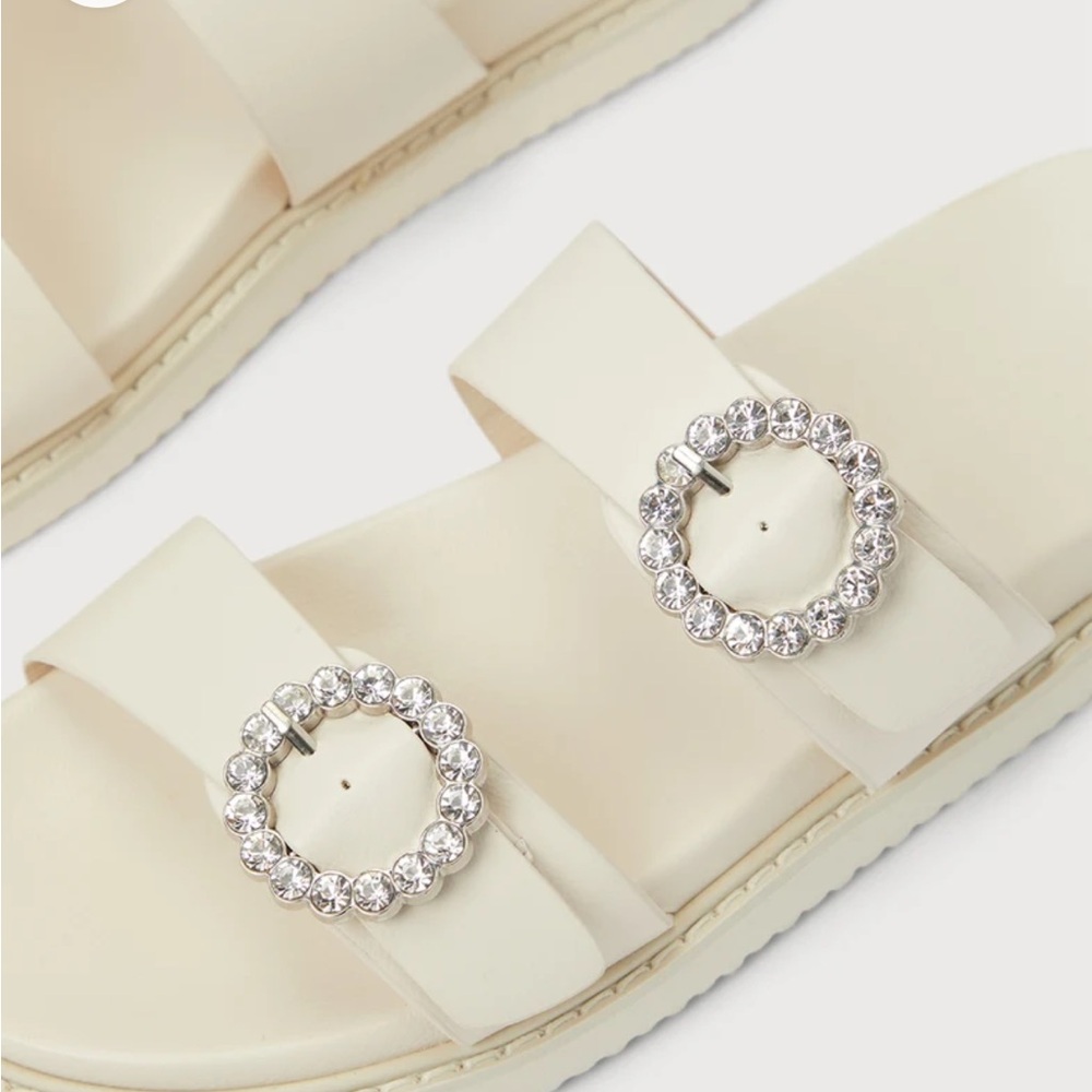 Billini Cream Sandals with Rhinestone Buckles